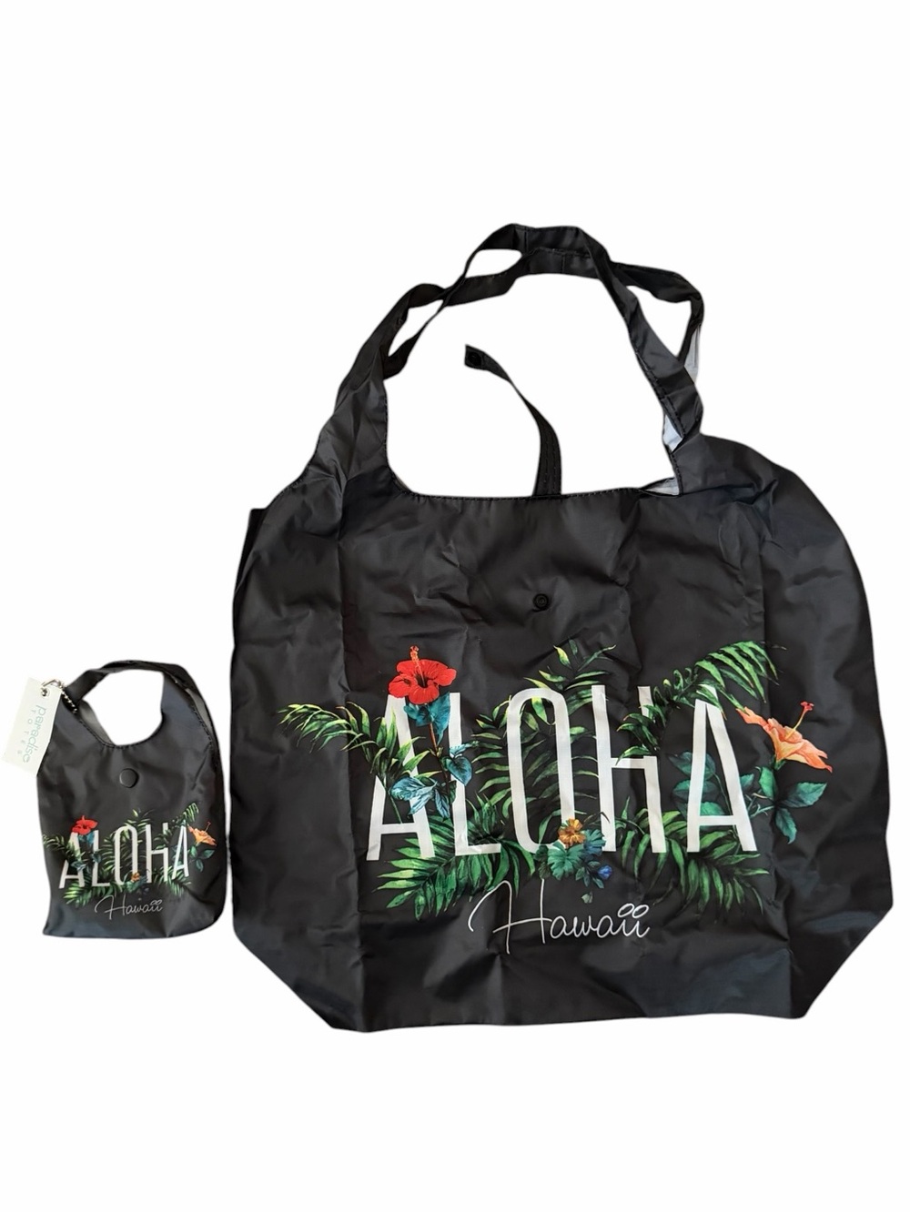 Aloha Hawaii Black Foldable Tote Bag